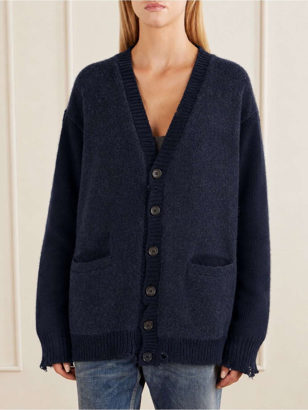 Our Legacy 1980-81 Distressed Virgin Wool Tweed Ribbed Unisex Cardigan L 50